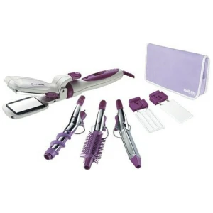 Ισιωτική πρέσα μαλλιών Babyliss 2020CE Fun Style Multi Styler 8 σε 1 με ισχύ 16W, με 18 εξαρτήματα για πολλές επιλογές χτενισμάτων, με μοναδικό σύστημα 2 σε 1 για αλλαγή πλακών, ισιωτικές κεραμικές πλάκες και μέγιστη θερμοκρασία 145°C.