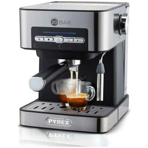 Μηχανή Espresso Pyrex SB-380 παρέχει αυτόματη παρασκευή καφέ με 4 κουμπιά επιλογής για: 1 φλιτζάνι, 2 φλιτζάνια, ζεστό νερό και λειτουργία ατμού, 2 φίλτρα καφέ: για μονή και διπλή και ακροφύσιο ατμού για αφρόγαλα. Διαθέτει αποσπώμενο δοχείο νερού 1.6L, αποσπώμενο δοχείο συλλογής υγρών και ανοξείδωτη θερμαινόμενη επιφάνεια για προθέρμανση φλιτζανιών.