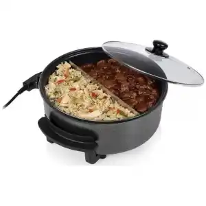 Teppanyaki με καπάκι Tristar PZ-9135 είναι ηλεκτρικό ταψί (Teppanyaki) με διαχωριστικό 2 θέσεων, αντικολλητική μαγειρική επιφάνεια, γυάλινο πυρίμαχο και άθραυστο καπάκι με βαλβίδα και με δύο μεγάλα χερούλια για εύκολη μεταφορά.