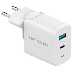 Φορτιστής Ancus USB / USB-C Wall Adapter Λευκό (Supreme Series Dual) φορτιστής ταξιδίου Ancus Supreme Series Dual με USB και USB-C PD 30W για Κινητά & Φορητούς Υπολογιστές Λευκός με ένδειξη LED και Αντάπτορα UK Plug. Ο πανίσχυρος Dual φορτιστής που εξασφαλίζει ταχεία φόρτιση fast charging PD για όλες τις συσκευές σας, κινητά, tablets και φορητούς υπολογιστές. Με θύρα USB-A και USB-C για παράλληλη φόρτιση των συσκευών σας, ενώ παράλληλα διαθέτει διακριτική μπλε LED ένδειξη όταν είναι στο ρεύμα. Είσοδος: AC100-240V. Output: USB-A / USB-C: DC 5V 3A, 9V 3A, 12V 3A, 15V 2.8A, 20V 2.1A. 30W. Πιστοποιημένο: CE, FCC, RoHS, Reach