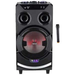 Σύστημα Karaoke Akai ABTS-112  με ισχύ 60W RMS / 600 W PMPO θα γεμίσει το χώρο με τη μουσική σας αλλά και χρώμα, με τα φώτα LED από το subwoofer. Διαθέτει θύρα USB, είσοδο κάρτας SD, υποδοχή Aux-In για αναπαραγωγή μουσικής και equalizer για να έχετε πάντα τον τέλειο ήχο. Μπορείτε να επιλέξετε αναπαραγωγή μουσικής ασύρματα από Bluetooth, ή τον αγαπημένο σας ραδιοφωνικό σταθμό. Η μπαταρία σας δίνει αρκετή αυτονομία ώστε να μεταφέρετε το πάρτι σας όπου εσείς θέλετε.