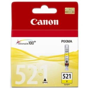 Μελάνι Canon CLI-521Y Yellow (2936B001) χρώματος κίτρινο με μέγιστο αριθμό σελίδων εκτύπωσης 470. Εκτυπώστε κείμενα και παρουσιάσεις με την ποιότητα που προσφέρει η Canon.