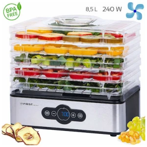 Αποξηραντής First Austria FA-5126-5 είναι 5 επιπέδων με ψηφιακό έλεγχο θερμοκρασίας και ψηφιακό χρονοδιακόπτη 99 ωρών. Ο ψηφιακός έλεγχος χαρίζει απόλυτη ακρίβεια στις ρυθμίσεις. Επιλογή θερμοκρασίας από 35 – 70 βαθμούς Κελσίου. 