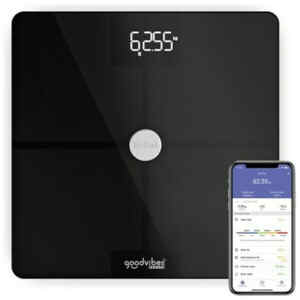 Ψηφιακή ζυγαριά μπάνιου Tefal Goodvibes BM9660S1 σε μαύρο χρώμα με δυνατότητα υπολογισμού του σωματικού λίπους, καθώς και καταγραφής και αποθήκευσης δεδομένων στη μνήμη που διαθέτει. Παρέχει συνδεσιμότητα με άλλες συσκευές μέσω Bluetooth.