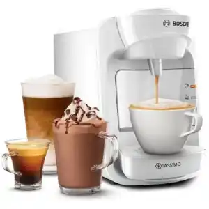 Η καφετιέρα με Κάψουλες Bosch TAS3104 κάνει espresso, café crèma, καφές φίλτου, latte macchiato, cappuccino, ζεστή σοκολάτα ή τσάι. Η TASSIMO προσφέρει περισσότερα από 40* ποικιλίες ροφημάτων σε μια σειρά από δημοφιλείς μάρκες. Με την TASSIMO μπορείτε να απολαμβάνετε γευστικότατα ροφήματα κάθε γούστου. Για ολόκληρη την οικογένεια, για τους φίλους σας και για σας!