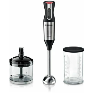 Ραβδομπλέντερ Bosch MS6CM6120 μαύρο, με ισχύ 1000 Watt. Με το ραβδομπλέντερ θα μπορέσετε να πολτοποιήσετε τρόφιμα για παιδικές τροφές, να ομογενοποιήσετε σάλτσες, να φτιάξετε σπιτική μαγιονέζα, να δημιουργήσετε smoothies από οποιοδήποτε φρούτο επιθυμείτε ή ακόμα και να ετοιμάσετε σούπες.