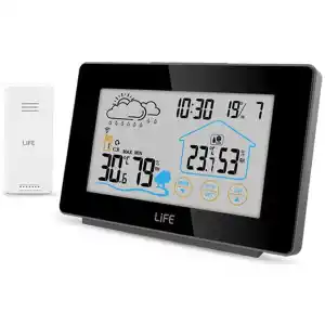 Ασύρματος μετεωρολογικός σταθμός Life Mediterranean Touch 221-0225 με οθόνη LCD 5", πλήκτρα αφής και οπίσθιο λευκό φωτισμό LED, ασύρματη εξωτερική μονάδα και λειτουργία ρολογιού / ξυπνητηριού. Προβάλλει θερμοκρασία εσωτερικού και εξωτερικού χώρου καθώς και υγρασία εσωτερικού / εξωτερικου χώρου. Διαθέτει επιπλέον ένδειξη ημερήσιας υψηλότερης/χαμηλότερης θερμοκρασίας, πρόβλεψη καιρού με γραφική απεικόνιση και ένδειξη ώρας.