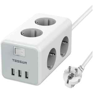 Το πολύπριζο Tessan TS306 6 θέσεων διαθέτει 6 πρίζες, καλώδιο 2m, διακόπτη για να μπορείτε να το κλείνετε χωρίς να το βγάζετε από την πρίζα, και 3 υποδοχές USB για φόρτιση συσκευών.