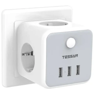 Το πολύπριζο Tessan TS301 Ταφ 3 Θέσεων, διακόπτη για να μπορείτε να το κλείνετε χωρίς να το βγάζετε από την πρίζα, και 3 υποδοχές USB για φόρτιση συσκευών.