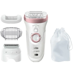 Σετ αποτρίχωσης Braun Silk-Epil 9-720 με τεχνολογία Wet & Dry, τεχνολογία SensoSmart για αφαίρεση περισσότερων τριχών κάθε φορά, πλατιά κεφαλή και 7 αξεσουάρ. Τεχνολογία MicroGrip με 40 τσιμπίδες για αφαίρεση των τριχών από τη ρίζα. Κύλινδροι για μασάζ διεγείρουν απαλά και κάνουν μασάζ στην επιδερμίδα για ακόμη μεγαλύτερη άνεση.