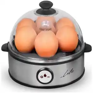 Ο βραστήρας αυγών Life 221-0125 ασημί σας λύνει τα χέρια! Ξεχάστε τα καμένα αυγά, ξεχάστε την αναμονή πάνω από το μπρίκι μέχρι να βράσουν τα αυγά. Με τον ειδικό δοσομετρητή που θα βρείτε στην συσκευασία, γεμίζετε τον αυγοβραστήρα με την αντίστοιχη ποσότητα νερού (αναλόγως της ποσότητας των αυγών που βάζετε, αλλά και του πώς τα προτιμάτε - σφιχτά, μέτρια ή μελάτα). Με την ειδική καρφίτσα που υπάρχει επάνω στον δοσομετρητή, κάνετε μια μικρή τρύπα σε κάθε αυγό και τα τοποθετείτε στην ειδική θήκη (max. 7 αυγά). Όλα τα υπόλοιπα τα αναλαμβάνει το 7Eggs! Χάρη στην ηχητική ειδοποίηση που διαθέτει, μόλις τελειώσει το νερό που έχετε βάλει, θα σας ειδοποιήσει ενώ ταυτόχρονα θα σταματήσει την λειτουργία του!
