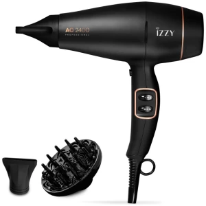 Σεσουάρ μαλλιών Izzy IZ-7204 με πολύ δυνατό επαγγελματικό AC μοτέρ 2400W, 3 επιλογές ρύθμισης θερμοκρασίας και 2 επιλογές ταχυτήτων. Διαθέτει φυσούνα για μπούκλες και στενό στόμιο για styling αλλά και επιλογή κρύου αέρα για αποφυγή του φριζαρίσματος.