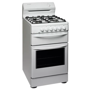 Κουζίνα & εστία αερίου Westinghouse GEK1285W λευκή υπερυψωμένη κουζίνα με ανεμιστήρα και συμβατικό φούρνο αερίου, φούρνο μεικτής χωρητικότητας 80 λίτρων, εστίες υγραερίου 4 εστιών, ξεχωριστή σχάρα, ηλεκτρονική ανάφλεξη και χρονοδιακόπτη 60 λεπτών.