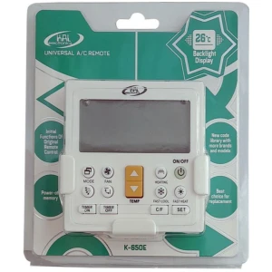 Universal τηλεχειριστήριο για κλιματιστικό KAL Electronics K-650E, ιδανικό για αντικατάσταση του χαλασμένου ή χαμένου τηλεχειριστηρίου σας. Είναι συμβατό με τα περισσότερα μοντέλα κλιματιστικών της αγοράς και μπορείτε να αναζητήσετε το μοντέλο σας μέσα από την παρεχόμενη λίστα συμβατότητας. Ο προγραμματισμός του είναι εύκολος και γρήγορος, ενώ καλύπτει όλες τις κύριες λειτουργίες του αυθεντικού χειριστηρίου, όπως ρύθμιση θερμοκρασίας και ταχύτητας, ενώ η εμβέλεια του είναι ικανοποιητική.