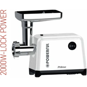 Μηχανή άλεσης κιμά / ντομάτας Primo PRMG-40290 με lock power 2000 Watt , 3 διαφορετικοί ανοξείδωτοι δίσκοι κοπής και εξάρτημα για την παραγωγή χυμού τομάτας με μεταλλικό μύλο κοπής