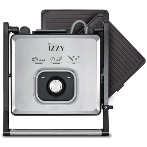 Τοστιέρα Izzy IZ-2016 224147 inox διαθέτει μεγάλες πλάκες με ραβδώσεις και αντικολλητική επιφάνεια, για εύκολο και απλό καθαρισμό.