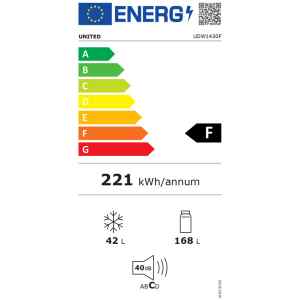 Ψυγείο δίπορτο United UDW-1430F λευκό με χωρητικότητα 210 λίτρα, που μπορεί να καλύψει τις ανάγκες ενός ή δύο ατόμων.