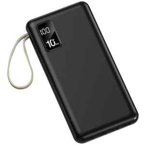 Power Bank Egoboo EBFCB100C-BLK 10W με δύο USB με ενσωματωμένα καλώδια εξόδου lightning, type-C, micro USB και USB-A καλώδιο εισόδου. Το Power bank της Egoboo έχει μια χωρητικότητα 10000mAh που μπορεί να φορτίσει περίπου 2 φορές ένα συνηθισμένο κινητό τηλέφωνο. Περιλαμβάνει μια θύρα USB-A, μια θύρα USB-C και μπορεί να φορτίσει μια συσκευή με έως και 2Α.