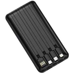 Power Bank Egoboo EBFCB100C-BLK 10W με δύο USB με ενσωματωμένα καλώδια εξόδου lightning, type-C, micro USB και USB-A καλώδιο εισόδου. Το Power bank της Egoboo έχει μια χωρητικότητα 10000mAh που μπορεί να φορτίσει περίπου 2 φορές ένα συνηθισμένο κινητό τηλέφωνο. Περιλαμβάνει μια θύρα USB-A, μια θύρα USB-C και μπορεί να φορτίσει μια συσκευή με έως και 2Α.