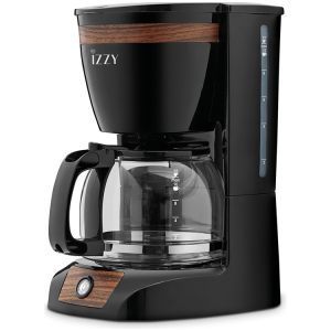 Καφετιέρα φίλτρου Izzy C108S μαύρη με wooden λεπτομέρειες, 10-12 φλυτζάνια, γυάλινη κανάτα 1,25Lt, μόνιμο αφαιρούμενο φίλτρο, ενεργειακά φιλικός σχεδιασμός με πλάκα που απενεργοποιείται μετά από 30 λεπτά, ένδειξη στάθμης νερού και τεχνολογία Anti-drip, για ασφαλή αφαίρεση της κανάτας.