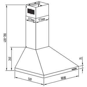 Ο απορροφητήρας καμινάδα Gruppe Ombrello S-1001D-A01-M13-600 black τοποθετείται στον τοίχο. Είναι σχεδιασμένος έτσι ώστε να καλύπτει τον σωλήνα εξαγωγής αέρα και να μοιάζει με καμινάδα.