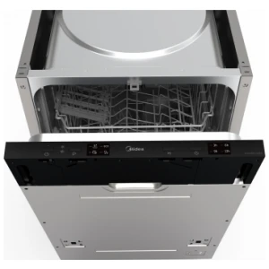 Πλυντήριο πιάτων Midea MID60S130 με χωρητικότητα 14 σερβίτσια, με 3o ράφι για μαχαιροπίρουνα αλλά και καλάθι, 4 προγράμματα (συμπ. Προγραμμα Intensive/Eco/Rapid 30’/90′), δυνατότητα πλύσης με μισό φορτίο και τέλειο στέγνωμα με αυτόματο άνοιγμα της πόρτας με το τέλος της πλύσης.