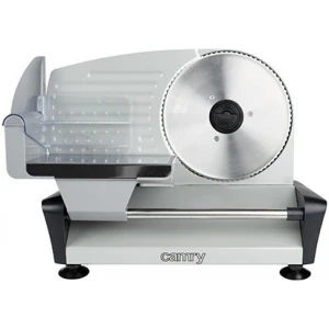 Κόφτης αλλαντικών Camry CR 4702 συμπαγής, μεταλλικός κόφτης τροφίμων εξοπλισμένος με βαση από ανοξείδωτο χάλυβα και αφαιρούμενο εργαλείο ώθησης. Το υψηλής ποιότητας μαχαίρι από ανοξείδωτο χάλυβα σας επιτρέπει να κόβετε τα αλλαντικά σε λεπτές φέτες καθώς και να έχετε μια σημαντική φέτα ψωμί. Το πάχος της φέτας μπορεί να ρυθμιστεί ελεύθερα. Είναι ακόμα πιο εύκολο χάρη σε μια ορατή ένδειξη. Νέα βελτιωμένη έκδοση.