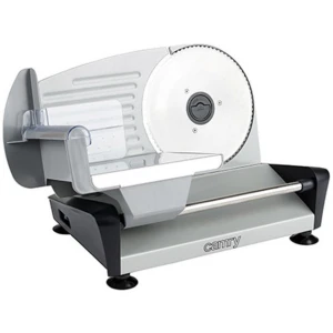 Κόφτης αλλαντικών Camry CR 4702 συμπαγής, μεταλλικός κόφτης τροφίμων εξοπλισμένος με βαση από ανοξείδωτο χάλυβα και αφαιρούμενο εργαλείο ώθησης. Το υψηλής ποιότητας μαχαίρι από ανοξείδωτο χάλυβα σας επιτρέπει να κόβετε τα αλλαντικά σε λεπτές φέτες καθώς και να έχετε μια σημαντική φέτα ψωμί. Το πάχος της φέτας μπορεί να ρυθμιστεί ελεύθερα. Είναι ακόμα πιο εύκολο χάρη σε μια ορατή ένδειξη. Νέα βελτιωμένη έκδοση.