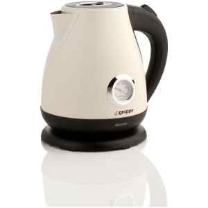 Ο βραστήρας Gruppe HHB1782B Ivory διαθέτει ισχύ 2200 Watt και χωρητικότητα 1.7 λίτρα. Μπορεί να σας προσφέρει έως και 8 φλιτζάνια ζεστού νερού. Αποτελεί έναν πολύ χρήσιμο βοηθό για την κουζίνα σας, καθώς ζεσταίνει το νερό σε μικρότερο χρονικό διάστημα, σε σχέση με ένα γκαζάκι ή μια εστία. Έτσι μπορείτε να φτιάξετε πολύ γρήγορα ένα ζεστό ρόφημα ή ακόμα και να τον χρησιμοποιήσετε στις μαγειρικές σας παρασκευές. Διαθέτει κανάτα η οποία εξωτερικά είναι κατασκευασμένη από ανοξείδωτο ατσάλι, που προσφέρει μεγαλύτερη αντοχή και ανθεκτικότητα στη χρήση και τον χρόνο, ενώ παράλληλα καθαρίζεται εύκολα.