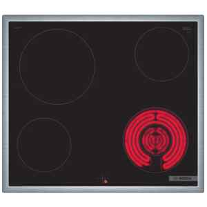 Κεραμική εστία Bosch NKF645GA2E ένα πλαίσιο από ανοξείδωτο χάλυβα γύρω από την εστία, ιδανικό για την εγκατάσταση σε υπάρχουσες εγκοπές πάγκου.