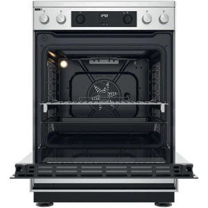 Η κουζίνα Whirlpool WS68V8CCXT Inox διαθέτει κεραμικές εστίες που έχουν λεία και γυάλινη επιφάνεια η οποία όταν θερμαίνεται αλλάζει σε κόκκινο χρώμα. Το πλεονέκτημα των κεραμικών εστιών είναι ότι θερμαίνονται πολύ γρήγορα και καθαρίζονται πιο εύκολα από τις εμαγιέ (κλασικές), αλλά ο καθαρισμός τους θέλει προσοχή καθώς χαράζονται σχετικά εύκολα και χρειάζεται ειδικό απορρυπαντικό.