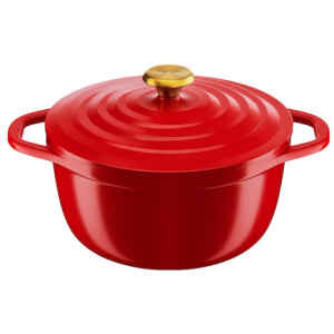 Η γάστρα Tefal Air E25446 24cm Red, η οποία είναι κατασκευασμένη από στιβαρό χυτό αλουμίνιο, που είναι τρεις φορές ελαφρύτερο από τις παραδοσιακές μαντεμένιες γάστρες της Tefal, για βολική καθημερινή χρήση που πηγαίνει κατευθείαν από την κουζίνα στο τραπέζι.