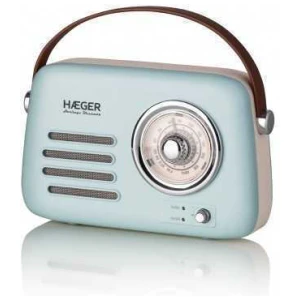 Το φορητό ραδιόφωνο μπαταρίας Haeger RB-BLU.002A μπλε έχει αναλογικό χειρισμό για να αλλάζετε ραδιοφωνικούς σταθμούς χρησιμοποιώντας την κλασική ροδέλα και κλασικό ρετρό στυλ που θυμίζει μια παλαιότερη εποχή. Επιπλέον διαθέτει υποδοχή AUX για να συνδέσετε ενσύρματα συσκευές όπως mp3, iPod και bluetooth για να συνδέσετε συσκευές που έχουν την ίδια τεχνολογία όπως για παράδειγμα κινητό τηλέφωνο.
