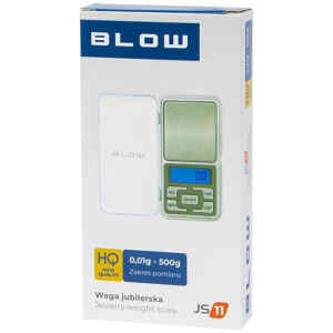 Επαγγελματική ζυγαριά Blow JS11 είναι σύγχρονη και ευρύχωρη ζυγαριά κοσμηματοπωλείου, η οποία είναι απαραίτητη συσκευή για φαρμακεία, εργαστήρια, ενεχυροδανειστήρια ή βοτανολόγους, μεταξύ άλλων. Τα υψηλής ποιότητας υλικά που χρησιμοποιούνται εγγυώνται ακρίβεια έως και 0,01g. Επιπλέον, είναι εξοπλισμένη με τη λειτουργία "PCS", χάρη στην οποία είναι δυνατή η καταμέτρηση τεμαχίων, ενώ η λειτουργία απόβαρου επιτρέπει τη ζύγιση του βάρους των προϊόντων χωρίς να λαμβάνεται υπόψη το βάρος ενός μπολ ή άλλου δοχείου.