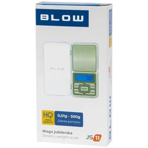 Επαγγελματική ζυγαριά Blow JS11 είναι σύγχρονη και ευρύχωρη ζυγαριά κοσμηματοπωλείου, η οποία είναι απαραίτητη συσκευή για φαρμακεία, εργαστήρια, ενεχυροδανειστήρια ή βοτανολόγους, μεταξύ άλλων. Τα υψηλής ποιότητας υλικά που χρησιμοποιούνται εγγυώνται ακρίβεια έως και 0,01g. Επιπλέον, είναι εξοπλισμένη με τη λειτουργία "PCS", χάρη στην οποία είναι δυνατή η καταμέτρηση τεμαχίων, ενώ η λειτουργία απόβαρου επιτρέπει τη ζύγιση του βάρους των προϊόντων χωρίς να λαμβάνεται υπόψη το βάρος ενός μπολ ή άλλου δοχείου.