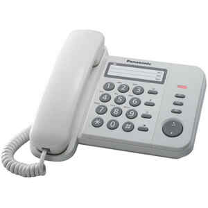 Ενσύρματο τηλέφωνο Panasonic KX-TS520EX2 λευκό χωρίς οθόνη, με λυχνία ένδειξης κουδουνισμού για επιτραπέζια ή επιτοίχια τοποθέτηση. Διαθέτει ηλεκτρονική ρύθμιση έντασης ακουστικού (6 επίπεδα), επανάκληση με το πάτημα ενός πλήκτρου, επιλογή κουδουνισμού (3 επίπεδα), λειτουργία μικροδιακοπής (flash) για σύνδεση σε τηλεφωνικό κέντρο, 3 μνήμες αριθμών τηλεφώνων με πλήκτρα απευθείας επιλογής κλήσης.