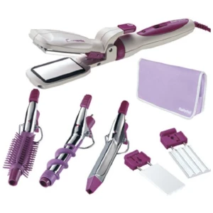 Ισιωτική πρέσα μαλλιών Babyliss 2020CE Fun Style Multi Styler 8 σε 1 με ισχύ 16W, με 18 εξαρτήματα για πολλές επιλογές χτενισμάτων, με μοναδικό σύστημα 2 σε 1 για αλλαγή πλακών, ισιωτικές κεραμικές πλάκες και μέγιστη θερμοκρασία 145°C.