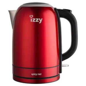 Βραστήρας Izzy 1618 Spicy Red ανοξείδωτος, ισχύος 2200 Watt, με χωρητικότητα 1,7 λίτρα και με αυτόματη παύση λειτουργίας όταν το νερό φτάσει στο σημείο βρασμού.