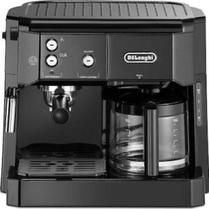 Πολυκαφετιέρα Delonghi BCO411.B μαύρη για espresso και γαλλικό καφέ με πίεση 15 bar για πλούσιο καϊμάκι και γυάλινη κανάτα με χωρητικότητα έως 10 φλιτζάνια γαλλικού καφέ.