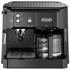 Πολυκαφετιέρα Delonghi BCO411.B μαύρη για espresso και γαλλικό καφέ με πίεση 15 bar για πλούσιο καϊμάκι και γυάλινη κανάτα με χωρητικότητα έως 10 φλιτζάνια γαλλικού καφέ.