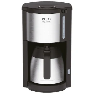Καφετιέρα φίλτρου Krups KM305D Black με ανοξείδωτο θερμικό δοχείο 1,25 λίτρων διατηρεί τον καφέ σας φρέσκο ​​και ζεστό για έως και τέσσερις ώρες. Το KRUPS Pro Aroma Therm KM305D παρασκευάζει τον καφέ με την τέλεια θερμοκρασία νερού για να επιτύχει το άριστο άρωμα. Ο δείκτης στάθμης νερού στο μπροστινό μέρος, το σύστημα αποστράγγισης και το περιστρεφόμενο φίλτρο εξασφαλίζουν εύκολο χειρισμό.