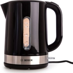 Βραστήρας Bosch TWK7403 μαύρος με ένδειξη στάθμης νερού σε δύο πλευρές: δείτε εύκολα τη στάθμη του νερού - ευκολία για δεξιόχειρες και αριστερόχειρες.