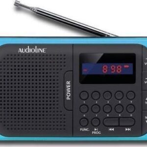 Φορητό ραδιόφωνο επαναφορτιζόμενο Audioline TR-210 μπλε με usb/sd Telco TR-210 Bluetooth Μαύρο-Μπλε (070031), με 50 μνήμες σταθμών FM και με είσοδος ακουστικών.
