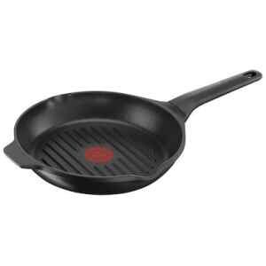 Γκριλιέρα Tefal Aroma 26cm E21540 κατασκευασμένη από χυτό αλουμίνιο που διατηρεί την θερμότητα και αντικολλητική επίστρωση τιτανίου για υγιεινό μαγείρεμα και εύκολο καθάρισμα. Διαθέτει ειδικό χείλος για εύκολο σερβίρισμα.