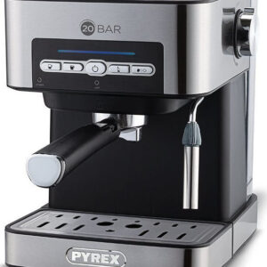 Μηχανή Espresso Pyrex SB-380 παρέχει αυτόματη παρασκευή καφέ με 4 κουμπιά επιλογής για: 1 φλιτζάνι, 2 φλιτζάνια, ζεστό νερό και λειτουργία ατμού, 2 φίλτρα καφέ: για μονή και διπλή και ακροφύσιο ατμού για αφρόγαλα. Διαθέτει αποσπώμενο δοχείο νερού 1.6L, αποσπώμενο δοχείο συλλογής υγρών και ανοξείδωτη θερμαινόμενη επιφάνεια για προθέρμανση φλιτζανιών.